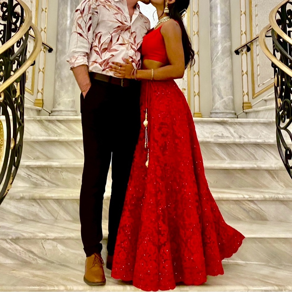 Elegant Red Embroidered Lehenga